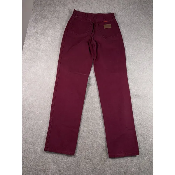 VTG Women's 90s Burgundy Denim Wrangler Jeans WPL6428 12x34 Cowgirl Cut - Image 5