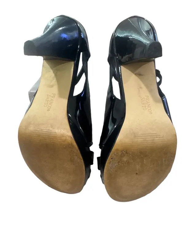 Franco Sarto Black Patent Peep-Toe Platform Heels with Ankle Strap - Image 3