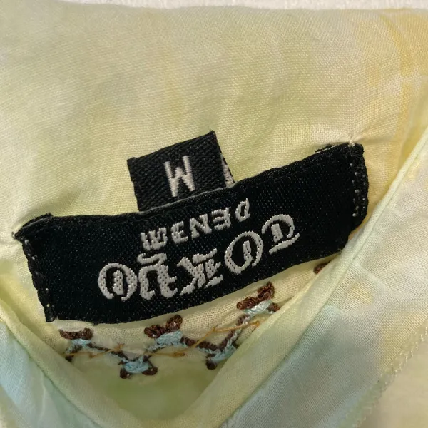 Vintage Y2K Tokyo Denim Yellow Silk Hippie Embroider Bead Tank Blouse Top Medium - Image 11