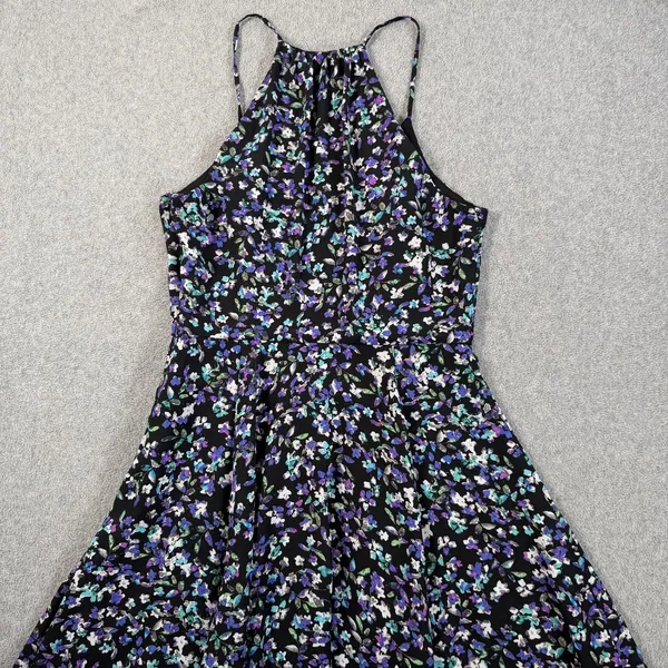 Express Women's Size 0 Black Floral Halter Neck Sleeveless Fit & Flare Dress - Image 11