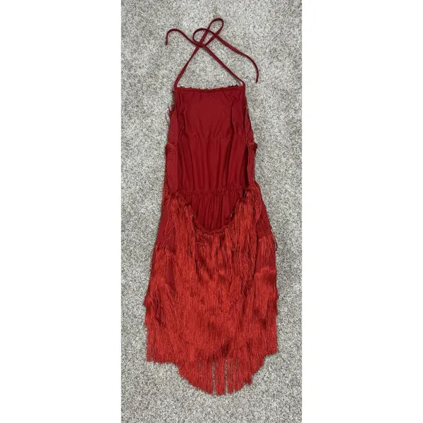 Sexy Red Flapper Fringe Halter Romper 1920s Gatsby Tiered Charleston Cocktail S - Image 6