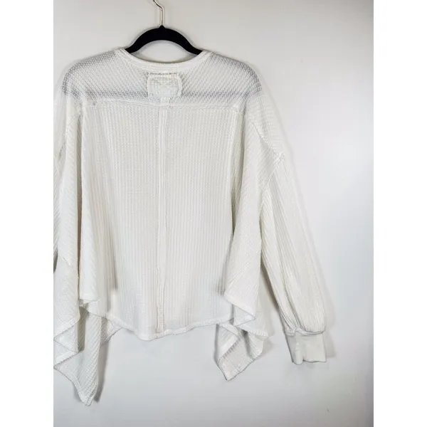 We The Free Womens Top White Coraline Thermal V Neck Waffle Knit Oversized XS - Image 10