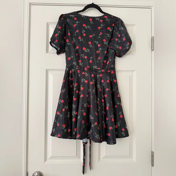Motel Rocks UO Black Rose Satin Wrap Dress - Image 2