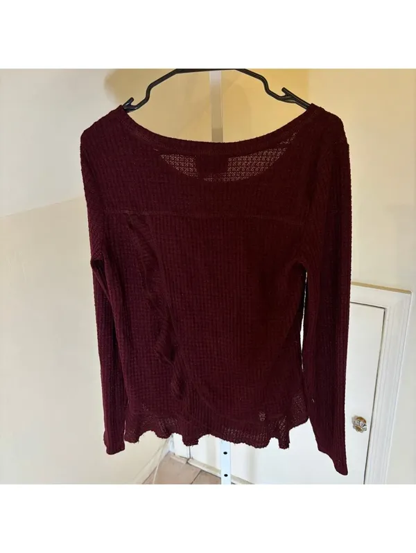 Anthropologie Saturday Sunday EUC Women's Wendy Waffle Knit Top Maroon Size M - Image 7
