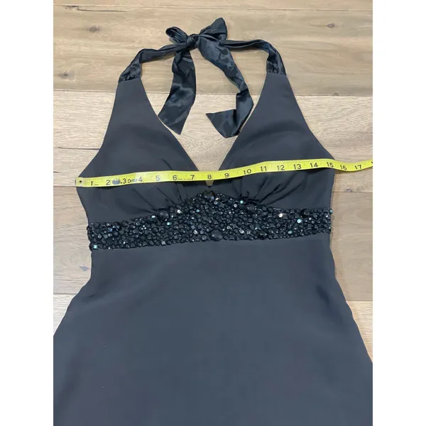 White House Black Market Dress Size 4 Black Silk Embellished Halter A‑Line Y2K - Image 6