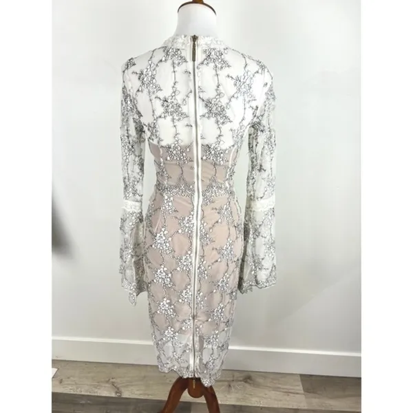 Bronx & Banco White Lace Floral Illusion Midi Dress Fits S Ethereal Elegance - Image 3