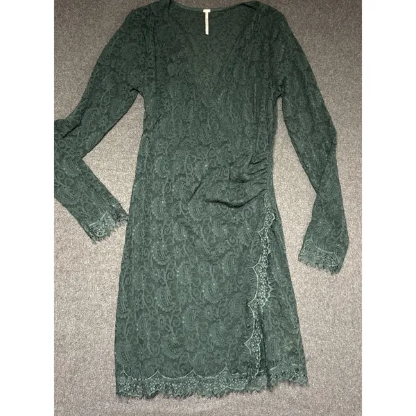 Free People Dress Women's Floral Pearl Lace Long Sleeve Green Mini Size‎ S - Image 6