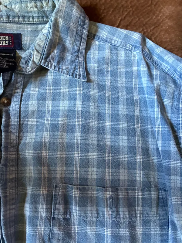 Vintage checkered 100% cotton blue jean Faded Glory button down size XL - Image 4
