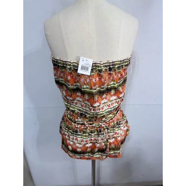 Weavers Boho Crochet Trim Printed Peplum Tube Top Rust‎ Olive Size XL New - Image 11