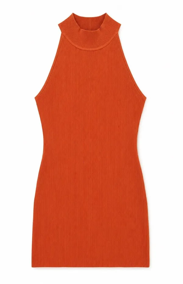 Aritzia Babaton Sculpt Knit Halter Mini Dress XS Flambeau Red Orange Bodycon - Image 2