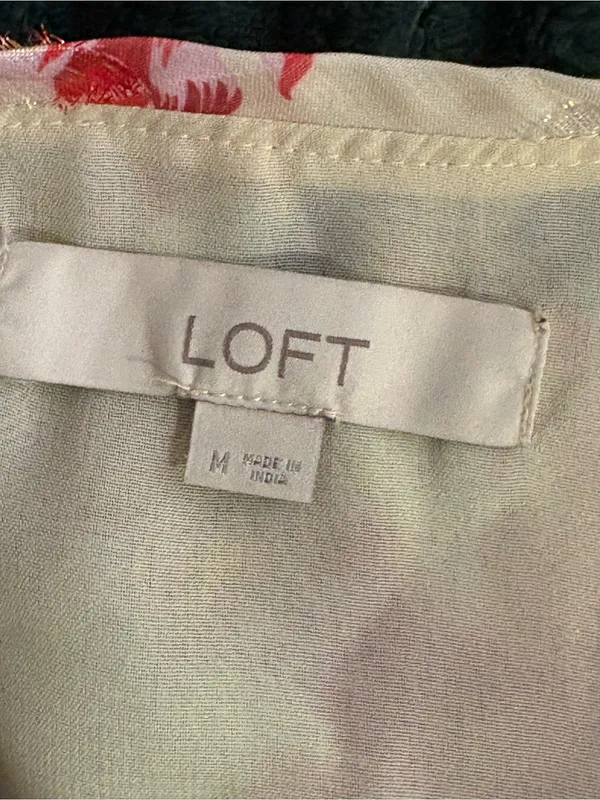 LOFT Floral Metallic Shimmer Ruffle Cuff Blouse Cream Pink M - Image 8
