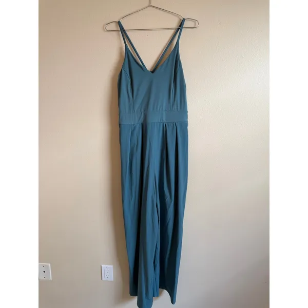 Halara Breeze Jumpsuit Size L Teal Blue Wide Leg Pockets Cross Back‎ Sleeveless - Image 7