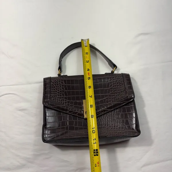 ALDO Brown Vegan Croc Leather Square Clasp Closure Flap Purse Crossbody Strap - Image 10
