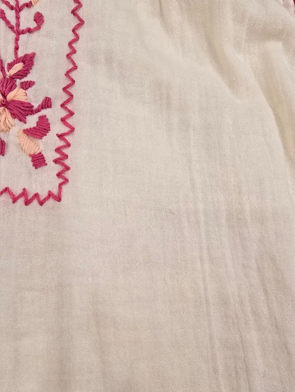 THML ivory cap-sleeve gauze Floral Embroidered Dress L - Image 6