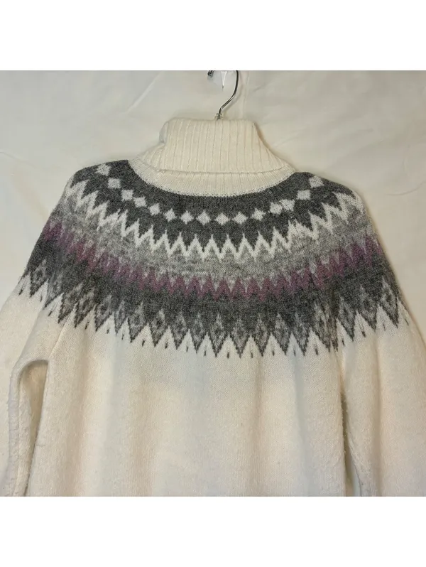 Aspen Womens Grey Fair Isle Turtleneck Nordic Alpine Knit Wool Blend Sweater SzM - Image 4