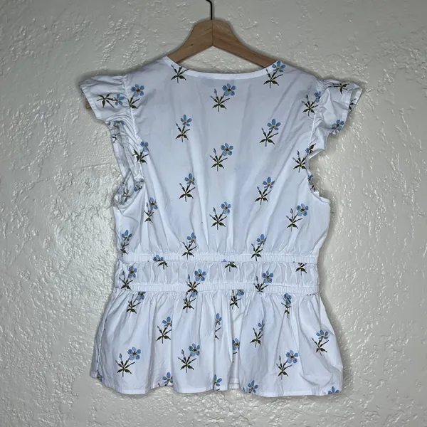 Vineyard Vines Marina Poplin Flutter-Sleeve Top White Blue Floral 2W001843 Small - Image 3