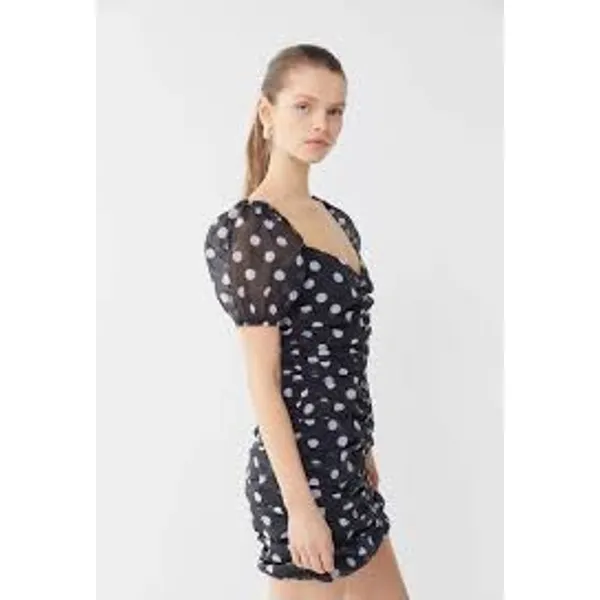 URBAN OUTFITTERS Puff Sleeve Polka Dot Mini Dress Small S Black White - Image 3
