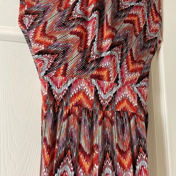 Veronica M Jene Stretch Drop Waist Maxi Dress Medium Boho Chevron Geometric - Image 5