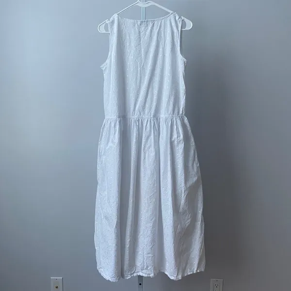 Paris Sport Club Cotton Boho Coastal Prairie Eyelet Button Midi Dress 7 White - Image 6