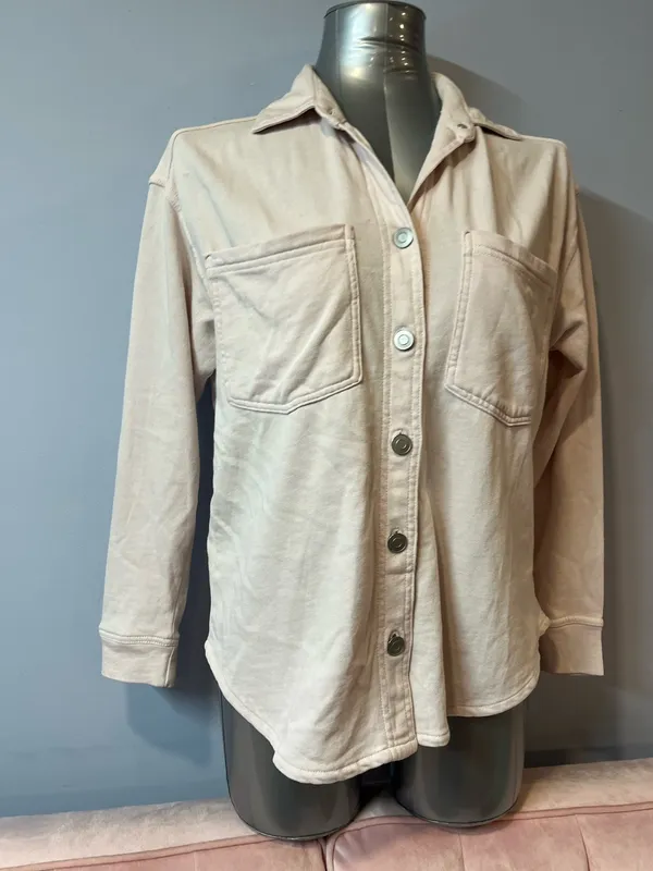 Beach Lunch Lounge Collection Beige Fleece Shacket Snap Shirt Jacket Size XS NWT - Image 4