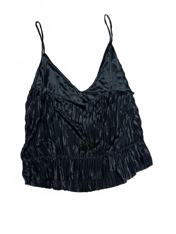 Zara NWT Black Pleated Tiered Cami Top Spaghetti Strap Peplum Camisole Size L - Image 2