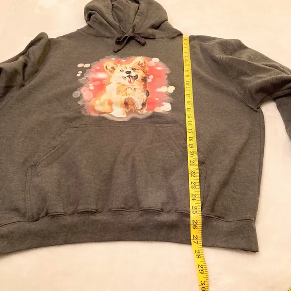 Corgi Cutie Charcoal Gray Hoodie Size Large EUC - Image 6