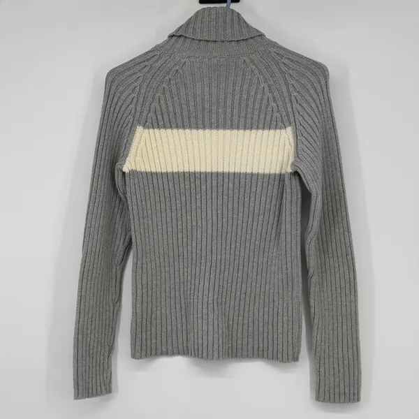 Polo Jeans Co Ralph Lauren Grey Ribbed Turtleneck Sweater Cream‎ Stripe Preppy - Image 2