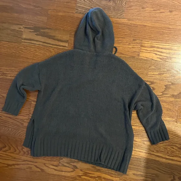 Aerie Oversized Chunky Knit Hoodie Drop Shoulder Size Large Dark Gray - Image 11