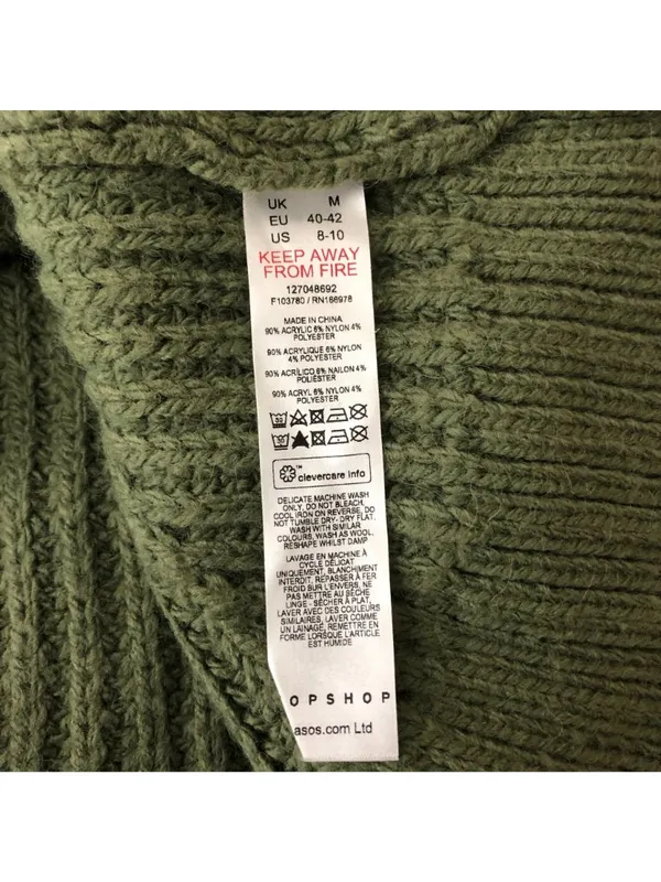 Topshop Womens Sweater Chunky Knit Full Zip Cardigan Green M 8-10 - Image 5