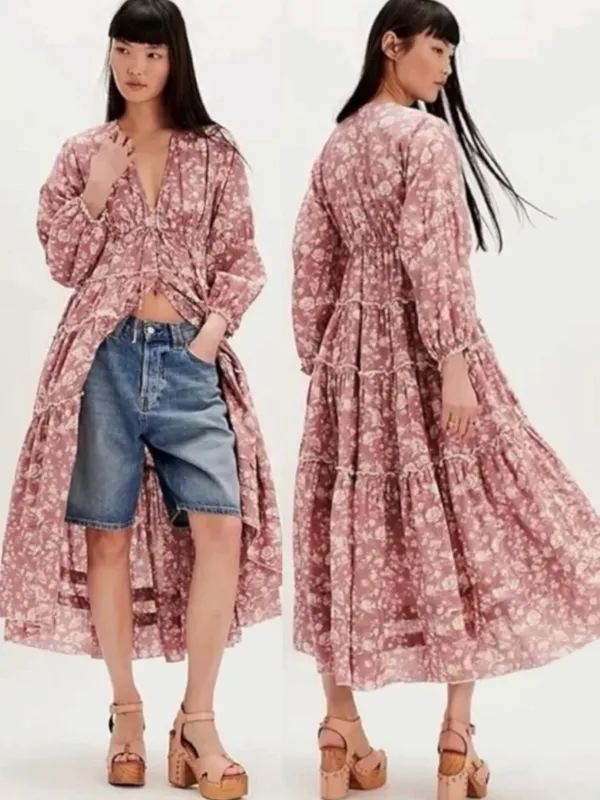 Free People Ethereal Dainty Cottage Pappiet Midi Dress Rose Maxi Top Large - Image 2