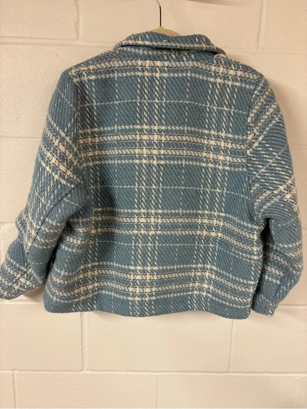 Gabby Isabella Plaid Blue & Cream Fur Collar Jacket - Image 4