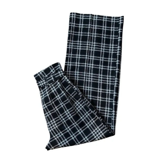 VTG Express High Rise Wide Leg Belted Pant Black White Check Sz 4R Palazoo Casua - Image 2
