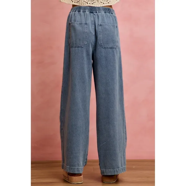 SO ME Mid Rise Ruffled Front Elastic‎ Wide Leg Jeans - Image 3