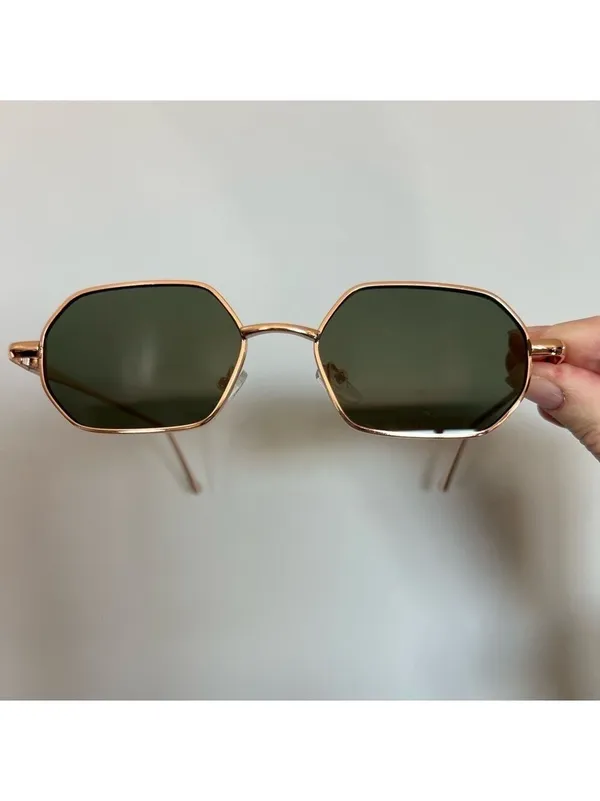 Hexagon Metal Rim Rose Gold Retro Vintage Sunglasses - Image 6