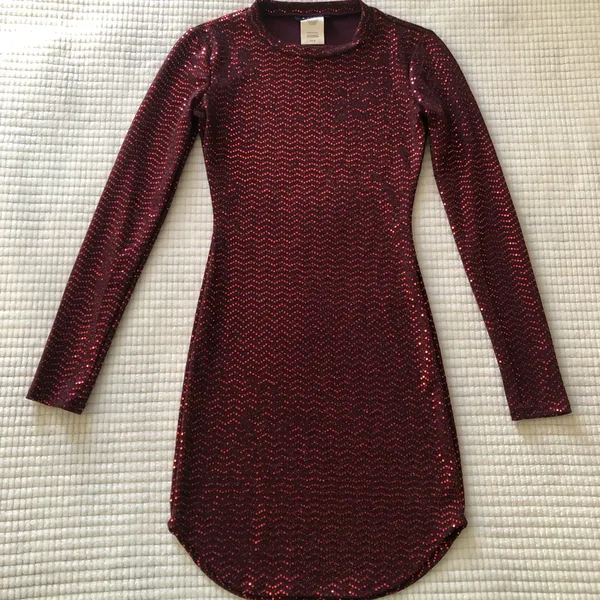 B Darlin Burgundy Sequin Long Sleeve Dress - Image 5