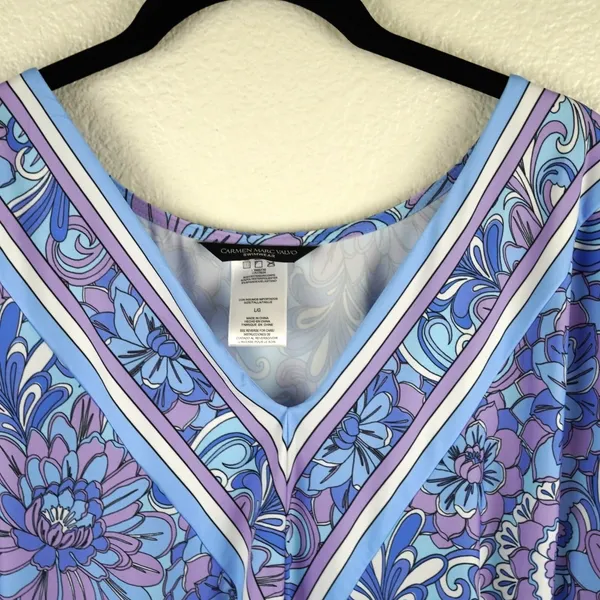 Carmen Marc Valvo Swimwear Coverup Dress Womens Large Floral Ruched Stretch Boho - Image 4