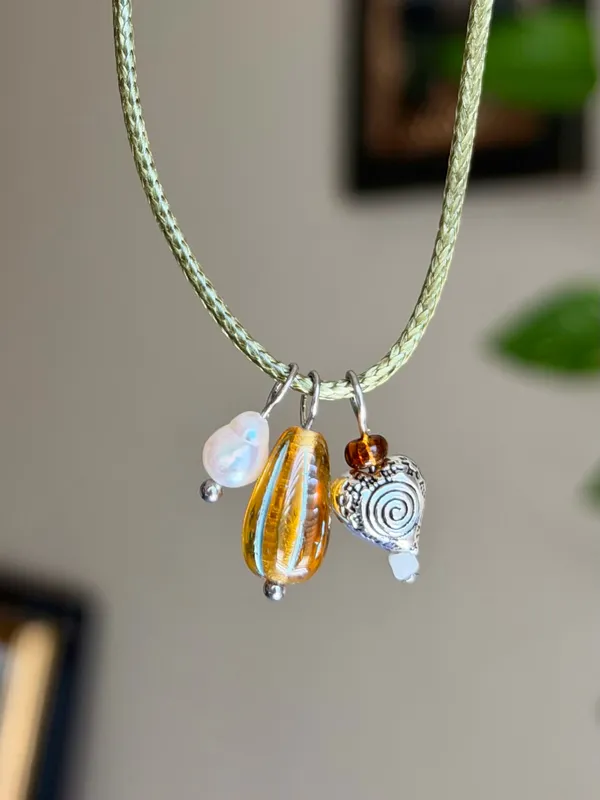 Handmade Czech glass beads mix boho fairy whimsy retro necklace🌿✨ - Image 3