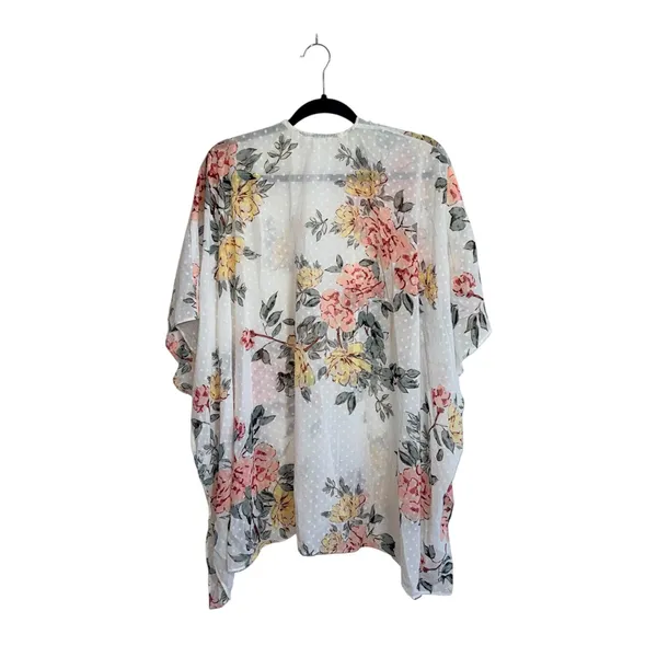 Maurices White Floral Swiss Clip Dot Kimono Multi Pastel Open Front - Image 6
