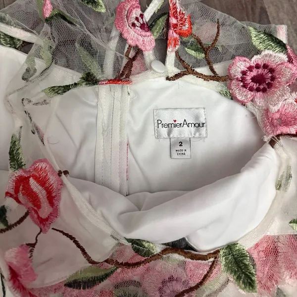 Premier Amour Cherry Blossom Embroidered Sheer Mesh Cocktail Dress 2 NWT - Image 6