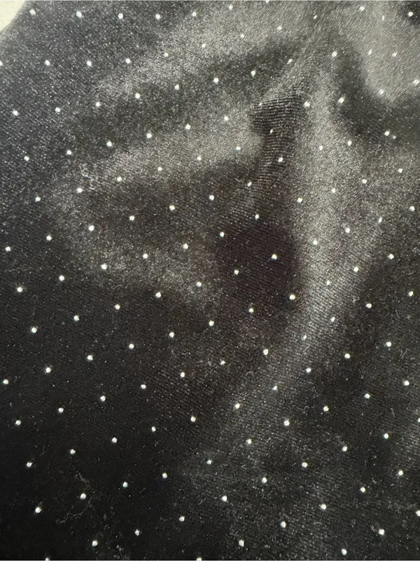 miami Black Velvet Long Sleeve Mini Dress with Silver Dot Detail - Image 5