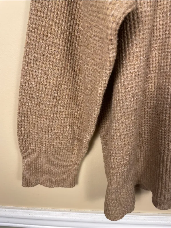 Aerie Women’s Waffle Knit Tan Comfy Cozy Crew Neck Sweater - Image 4