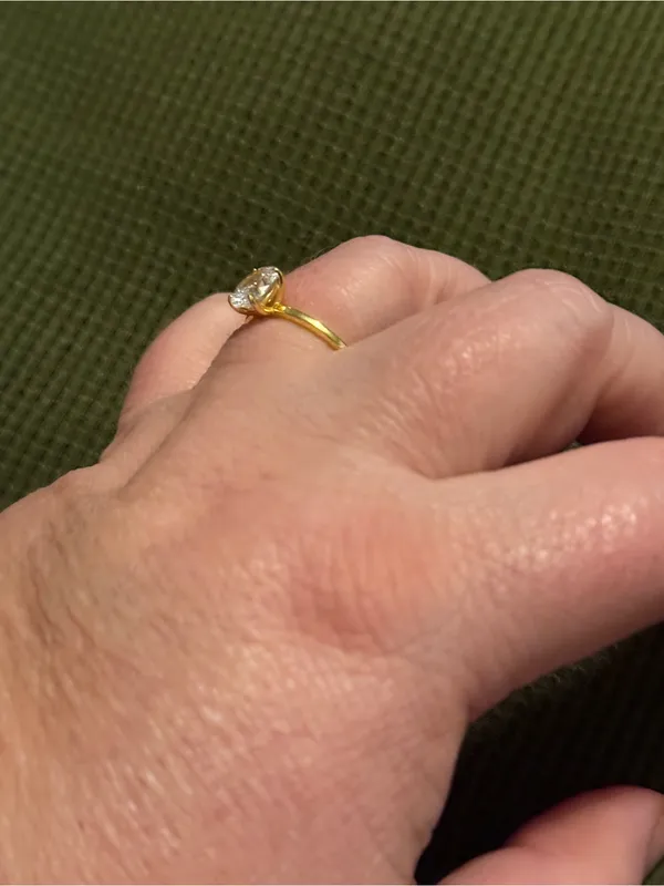 Gold Solitaire Oval Cubic Zirconia Ring - Classic Women's Jewelry - Image 2