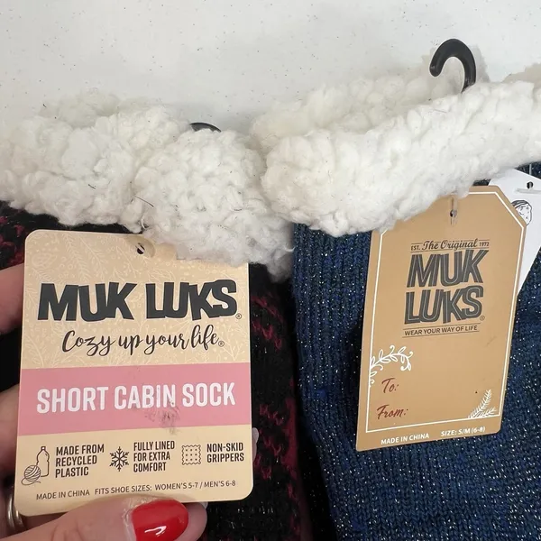 Muk Luks Cabin Socks S/M Women’s Shoe Size 6-8 Sherpa Non Slip‎ Lot Of 2 NEW - Image 4