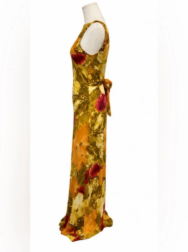 Vintage Y2K Regine Los Angeles Floral Open Back Crepe Maxi Dress Made in USA Med - Image 2