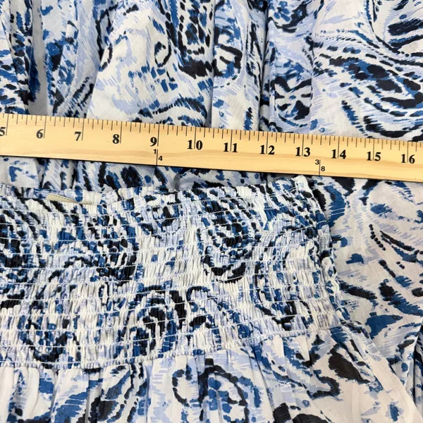 Cupio Skirt Medium Blue Peasant Boho Paisley Coastal Smocked Tiered 100%Cotton - Image 5