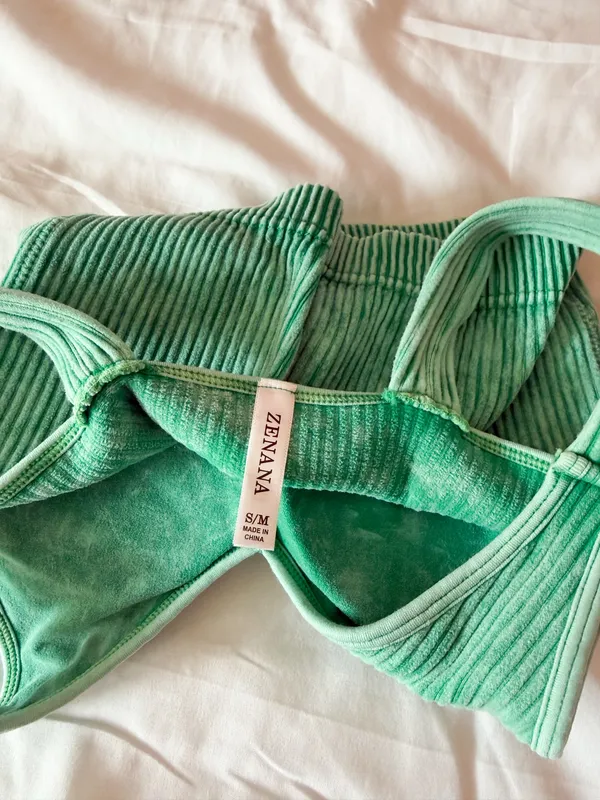 Zenana Kelly Green Washed Ribbed Crop Top Bralette Size S/M - Image 3