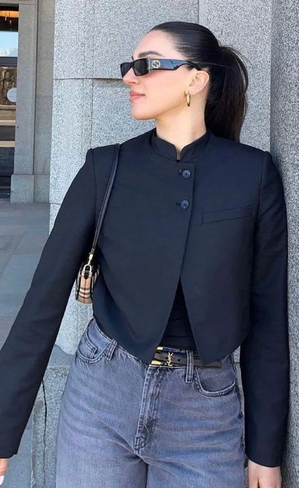 ZARA blazer cropped suit jacket black casual business - Image 9