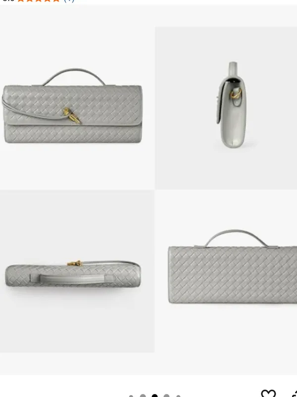 Woven Leather Top-Handle Clutch in Light Gray - Image 8