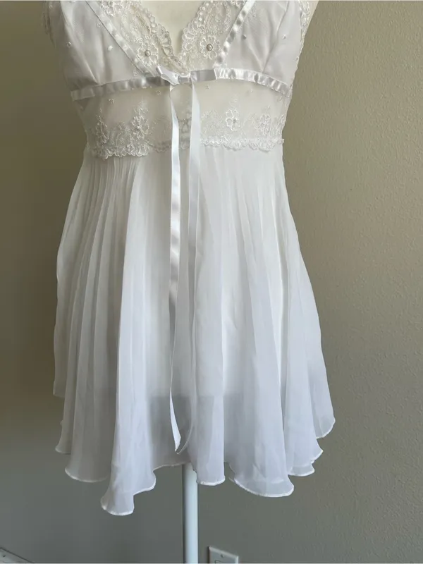 Sheer Lace-Trim White Chiffon Babydoll Top - Women - Image 3