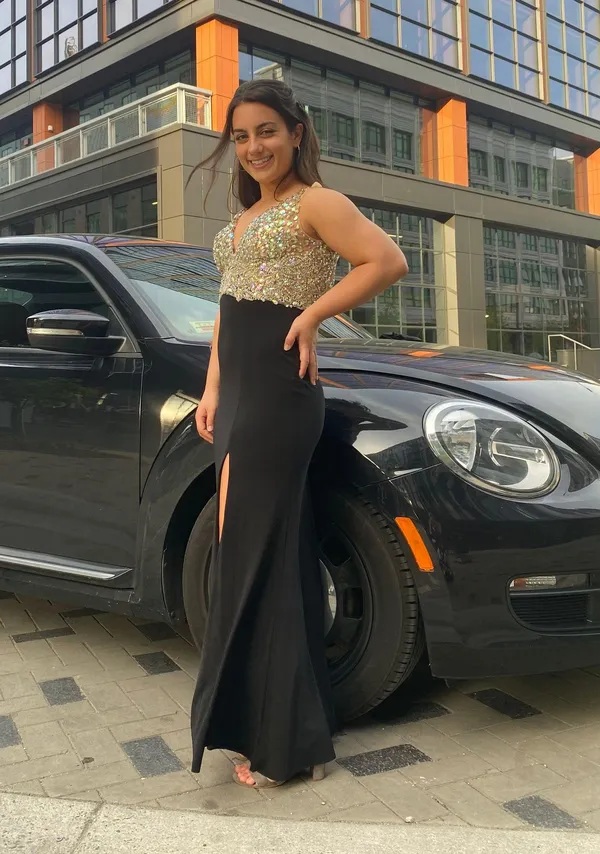 Jovani Nude Sequins Black Dress - Image 3